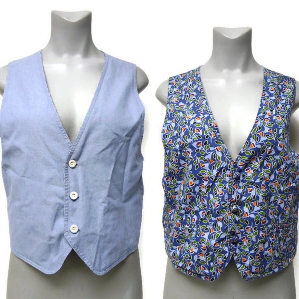 L.L. Bean Reversible blue and printed cotton vest